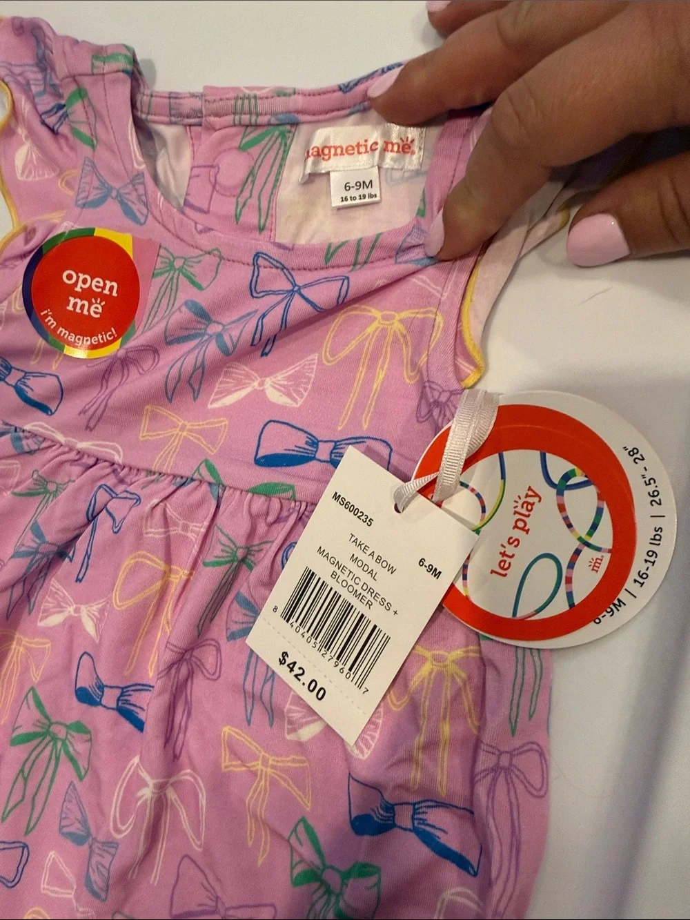 Magnetic Me Pink Bow Print Dress & Diaper Cover